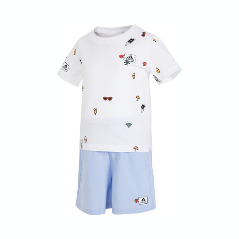 adidas kids阿迪达斯小童2023女小童LG SS TEE SET短袖针织套服IN3265