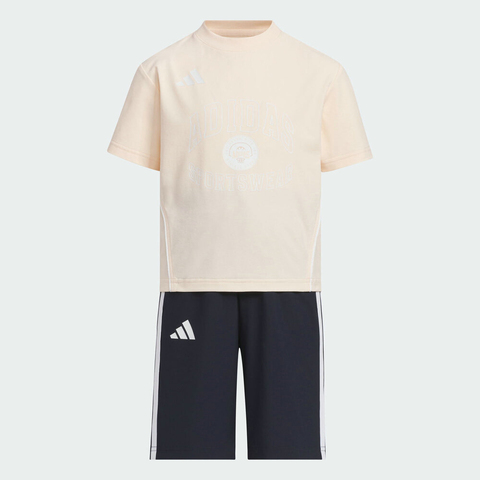 adidas阿迪达斯2025女小童LK SS TEE SET短袖套服KC1539