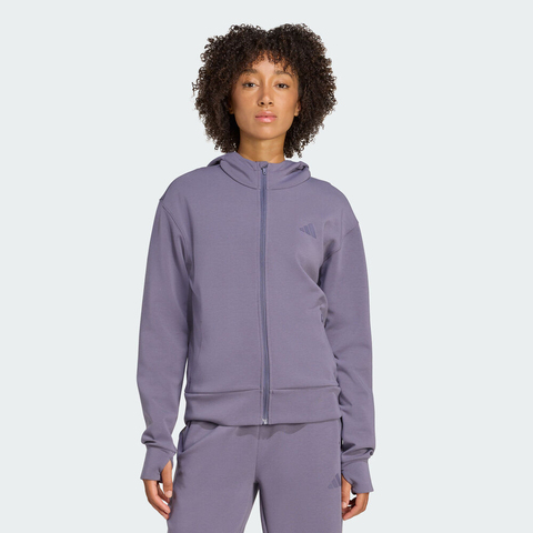 adidas阿迪达斯2025女子D4T FZ HOODIE针织连帽外套JX7310