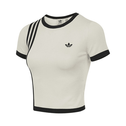 Adidas Original阿迪三叶草2025女子KNITTED 3S TEE针织无领短TJJ0961
