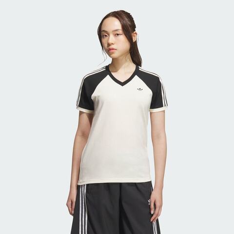 adidas Originals阿迪三叶草2025女子V NECK TEE针织无领短TKF0316