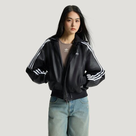 Adidas Original阿迪三叶草2025女子W PLEATHER JKT薄棉服KU6857