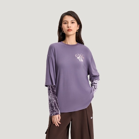 Adidas Original阿迪三叶草2026女子LONG SLV TEE W针织无领长TKR5040