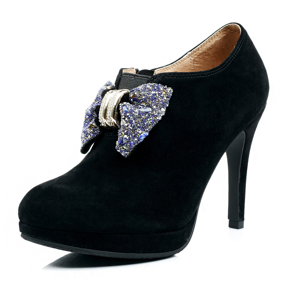 basto/百思图2014秋季黑色羊绒皮女皮鞋40512cm4