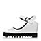 BASTO/百思图夏季专柜同款白色牛皮休闲露趾坡跟女凉鞋17B03BL7