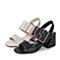 BASTO/百思图夏季专柜同款黑色羊皮高跟女凉鞋17B52BL7
