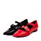BASTO/百思图秋季红色牛皮漆皮时尚尖头浅口方跟女单鞋F1600CQ7