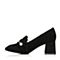 BASTO/百思图秋季专柜同款黑色羊皮珍珠休闲粗高跟女单鞋17C43CQ7
