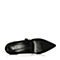 BASTO/百思图秋季专柜同款黑色羊皮水钻尖头粗跟女单鞋17C67CQ7