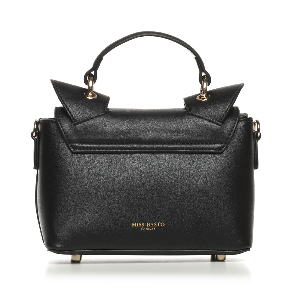 basto/百思图冬季黑色人造革简约纯色休闲手提女单肩包x1245dn7