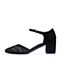 BASTO/百思图2018春季专柜同款黑色羊皮革水钻粗跟女凉鞋AA292AK8