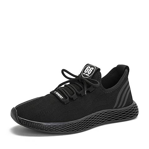 BASTO/百思图2018秋季专柜同款黑色纺织物字母系带男休闲鞋BZK01CM8