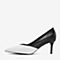 BASTO/百思图2018秋季专柜同款白/黑羊皮革拼色通勤细高跟女单鞋PC108CQ8