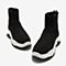 BASTO/百思图2018冬季黑色植绒布织带坡跟休闲女短靴YWQ01DD8
