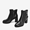 BASTO/百思图2018冬季专柜同款黑色牛皮革粗跟女皮靴短靴RAR54DD8