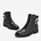 BASTO/百思图2018冬季黑色牛皮革珍珠简约纯色方跟女皮靴短靴TD528DD8
