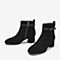BASTO/百思图2018冬季专柜同款黑色蝴蝶结粗跟女皮靴短靴A0232DD8