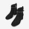 BASTO/百思图2018冬季专柜同款黑色蝴蝶结粗跟女皮靴短靴A0232DD8