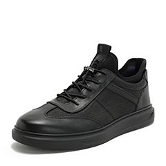 BASTO/百思图2018冬季专柜同款黑色拼接平跟男休闲鞋BNR14DM8