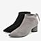 BASTO/百思图2018冬季专柜同款灰色纺织品优雅尖头粗跟女皮靴PD163DD8