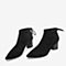BASTO/百思图2018冬季专柜同款黑色纺织品优雅尖头粗跟女皮靴PD163DD8