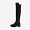 BASTO/百思图2018冬季黑色侧拉链方跟弹力靴女长靴A1966DG8