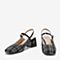 BASTO/百思图夏季黑色纺织物格子方跟休闲女皮凉鞋TYD01BH9