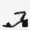 BASTO/百思图夏季黑色羊皮革起绒纯色休闲女皮凉鞋AL370BL9