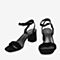 BASTO/百思图夏季黑色羊皮革起绒纯色休闲女皮凉鞋AL370BL9
