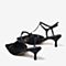 BASTO/百思图夏季专柜同款黑色人造革绒面细跟女凉鞋MA9M9BH9