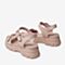 BASTO/百思图夏季粉色牛皮革露趾坡跟一字带女皮凉鞋VA5K3BL9