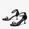 BASTO/百思图夏季专柜同款黑色闪钻饰扣简约一字带女凉鞋MB018BL9
