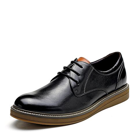 BASTO/百思图秋季专柜同款黑色软面牛皮革纯色商务男皮鞋CCS04CM9