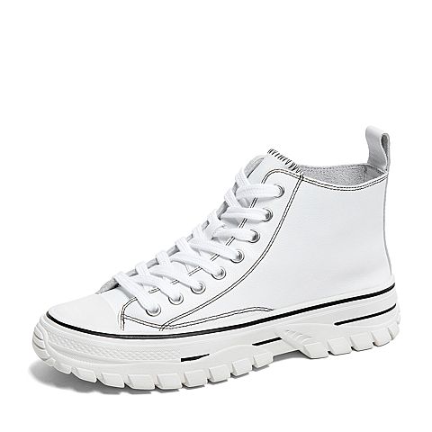 BASTO/百思图冬季专柜同款白色软面牛皮革学院风女休闲鞋ZME01DD9