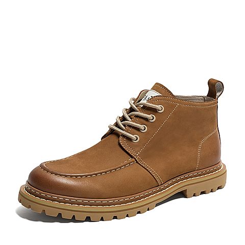 BASTO/百思图冬季专柜同款棕色牛皮革工装英伦风男皮鞋Z5700DD9