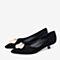 百思图2020春季新款黑色羊皮革浅口尖头性感猫跟女单鞋A6791AQ0
