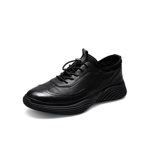 百思图2020春季新款商场同款黑色牛皮系带坡跟男休闲皮鞋CSF01AM0