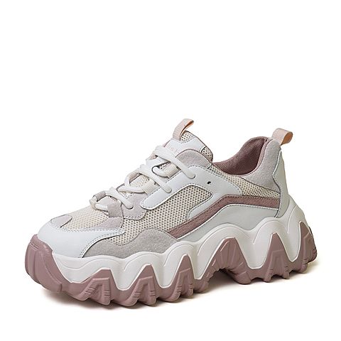 百思图2020春季新款松糕厚底拼色运动风ins潮酷女老爹鞋A2392AM0