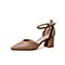 百思图2020夏季新款商场同款牛皮尖头粗高跟一字带女凉鞋RUF12BK0