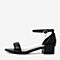 百思图2020夏季新款商场同款羊皮革珍珠一字带粗跟女凉鞋RL301BL0