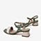 百思图2020夏季新款商场同款牛皮革拼色一字带粗跟女凉鞋RQ208BL0