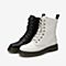 百思图2020冬季新款潮酷圆头系带方跟马丁靴女皮短靴ED713DD0