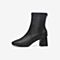 百思图2020冬季新款气质方头粗高跟加绒女时装靴皮短靴MD826DD0