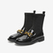 百思图2021冬季新款商场同款黑色简约舒适方跟袜靴女中靴TEE41DZ1