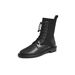 百思图2021冬季新款商场同款简约舒适方跟圆头袜靴女短靴WTQ01DD1