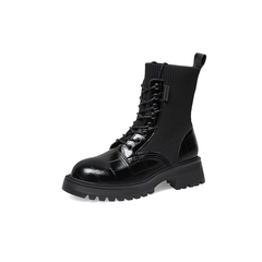 百思图2022冬季新款商场同款潮流石头纹厚底袜靴女短靴VFC02DD2