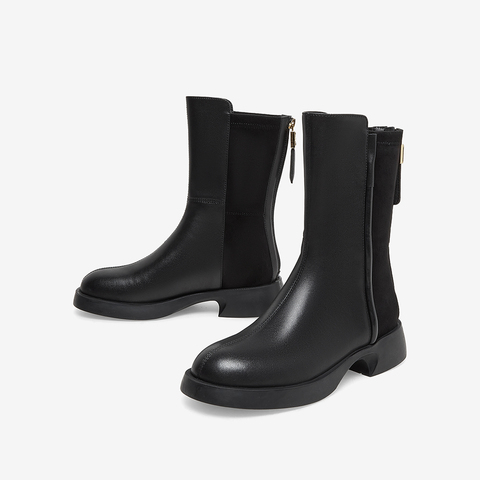 百思图2022冬季新款商场同款时尚潮流通勤粗跟时装靴女靴VKS02DD2