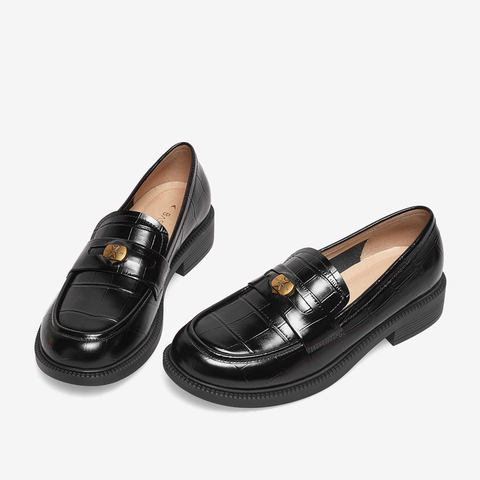 百思图2023春季新款商场同款时尚潮流通勤乐福鞋女单鞋WHX32AA3