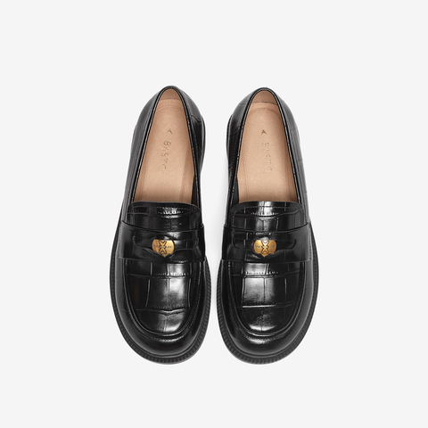 百思图2023春季新款商场同款时尚潮流通勤乐福鞋女单鞋WHX32AA3