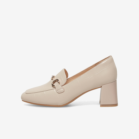 百思图2023春季新款商场同款时尚金属扣乐福鞋粗跟女单鞋KA103AA3